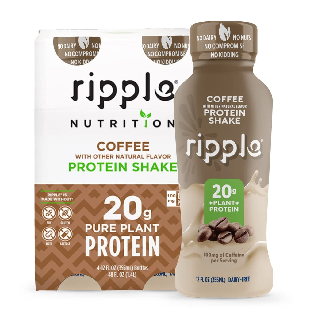 Ripple Vegan Protein Shake | Vanilla | 20g Nutritious Plant Based Pea Protein | Shelf Stable | No GMOs, Soy, Nut, Gluten, Lactose | 12 Oz, 4 Pack