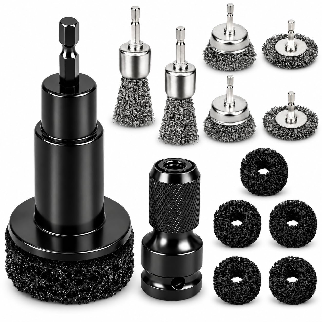 Wheel Hub Cleaning Tool, Brake Rotor Resurfacing Kit - 5 Pads & Coarse Carbon Steel Crimping Wire Wheel Brush, Rust Removal Tool for Car Repair