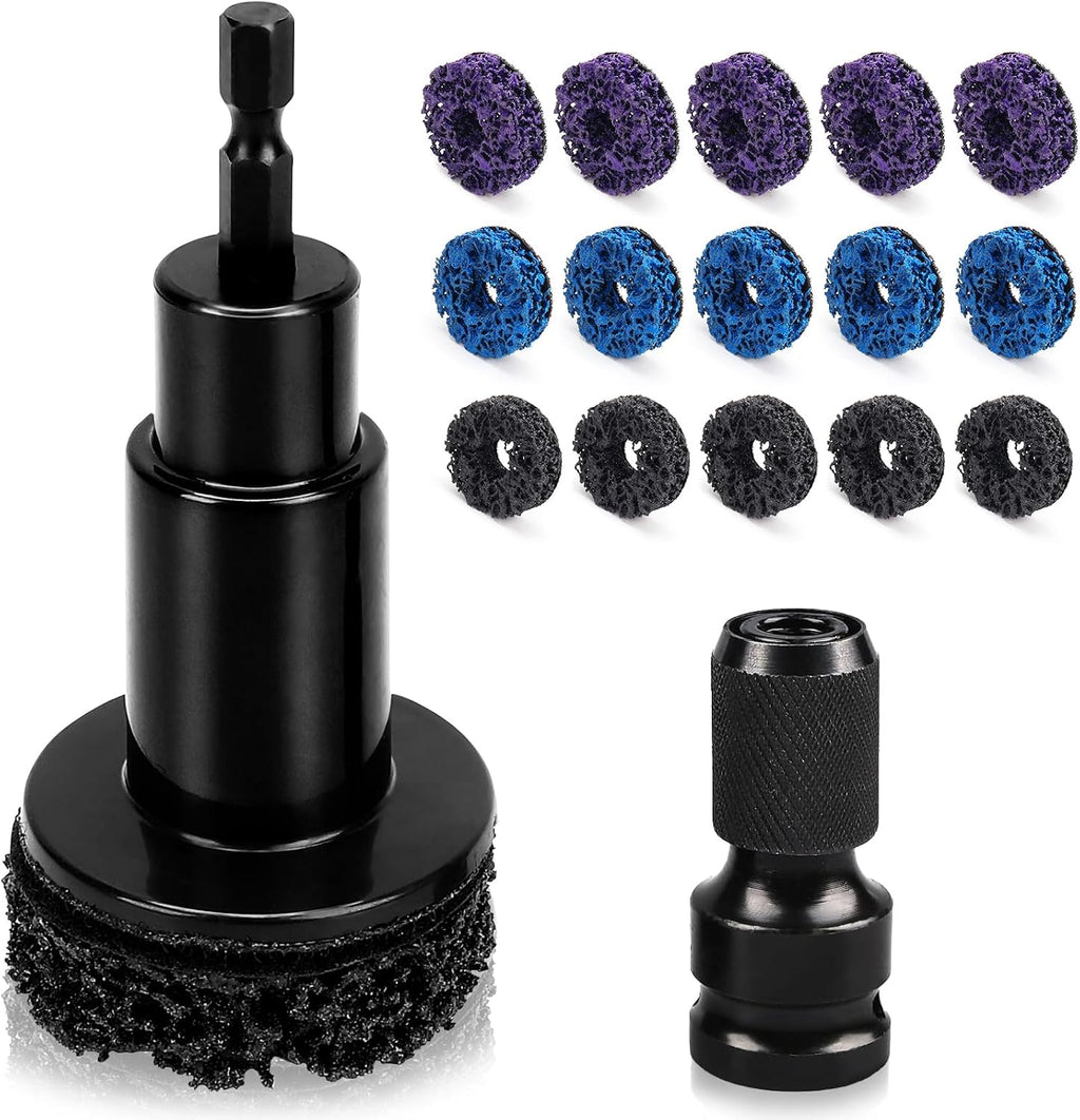 Wheel Hub Cleaning Kit, Brake Dust Remover Wheel Cleaning Sets | Extra 15 Pads,Holder and Adapte Fits for Power Drill or 1/2" Impact Driven Wrenches Black