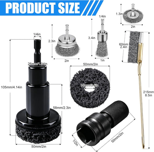 12Pcs Wheel Hub Cleaning Tool & Wire Wheel Kit -Quick Rust Removal | Fits Power Drill & 1/2" Impact Wrenches,Wheel Hub Resurfacing Kit with 6 cleaning pads,3 wire wheels,1rust remover brush