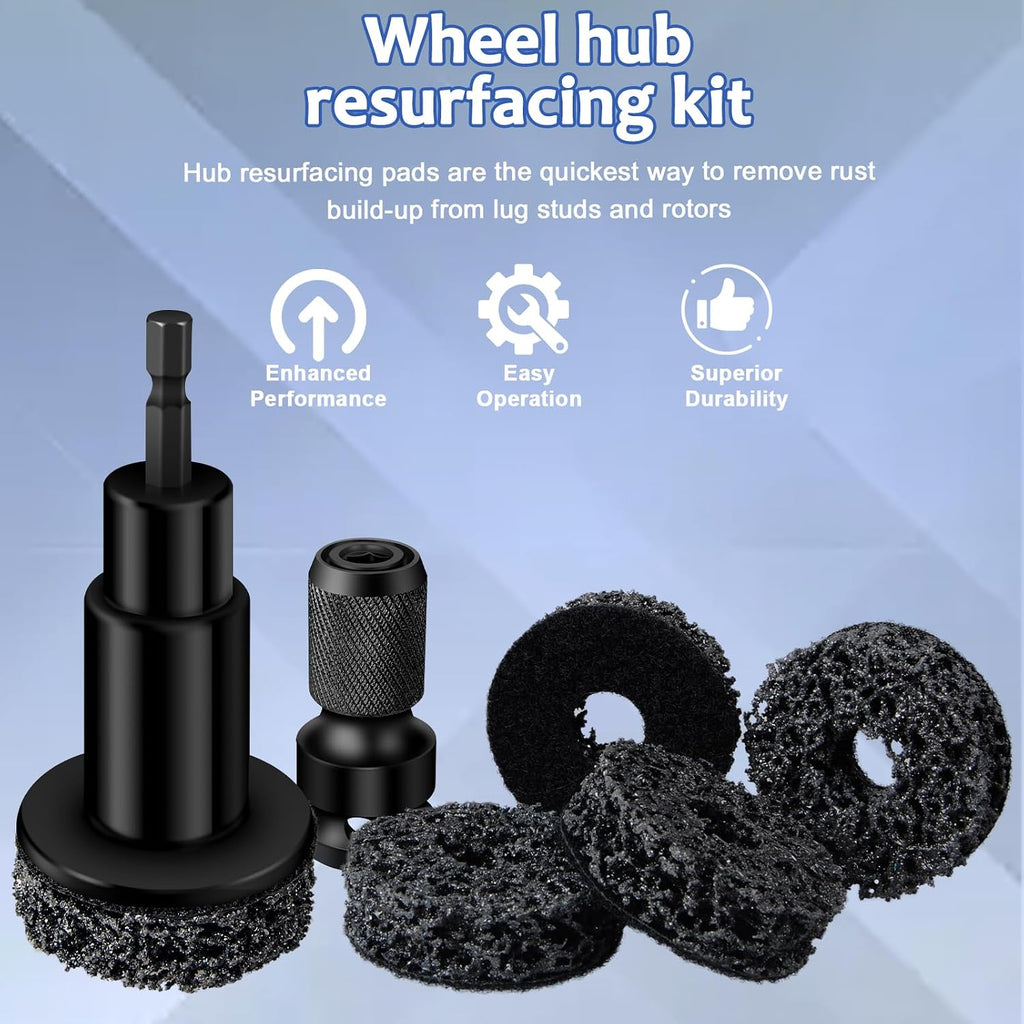 Wheel Hub Cleaning Kit,Wheel Hub Resurfacing Kit,Brake Hub Cleaning Kit | Includes 5 Pads,Fits Power Drill or 1/2" Impact Driven Wrenches - Quick Rust Removal for Lug Studs and Rotors