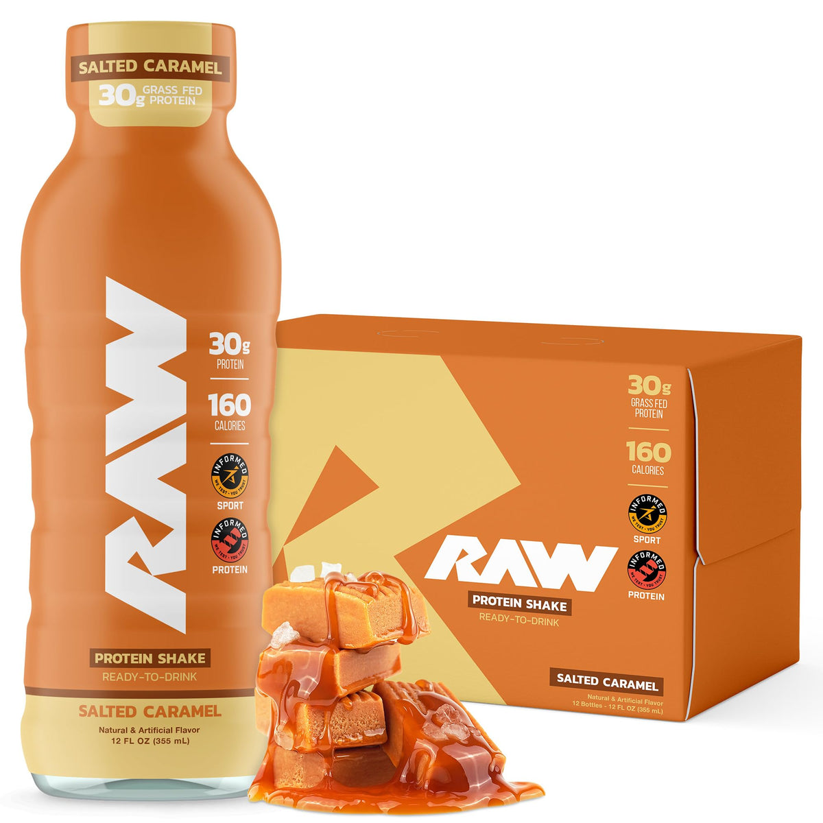 RAW Ready-to-Drink Protein Shake, Cookies & Cream - RTD Protein Drinks with Grass-Fed Whey Isolate for Post-Workout - Zero-Sugar & Gluten-Free Meal Replacement Drink & Breakfast Shake, 12 Fl Oz