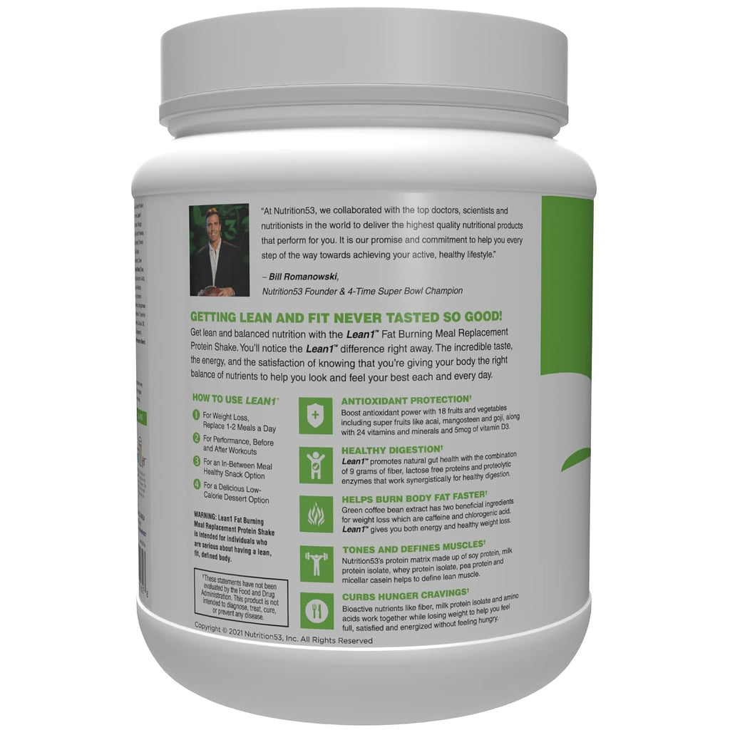 Lean1 Vanilla, Meal Replacement Protein Shake, 15 Serving Tub