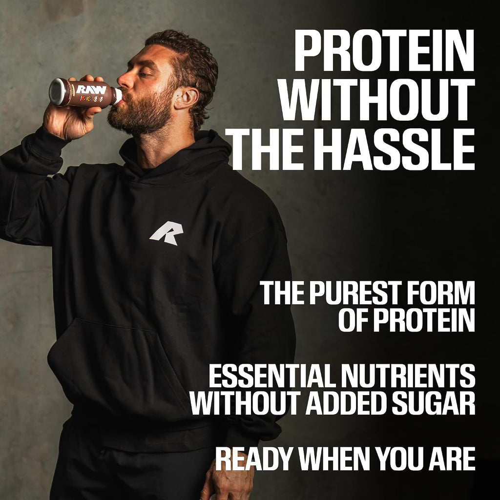 RAW Ready-to-Drink Protein Shake, Cookies & Cream - RTD Protein Drinks with Grass-Fed Whey Isolate for Post-Workout - Zero-Sugar & Gluten-Free Meal Replacement Drink & Breakfast Shake, 12 Fl Oz