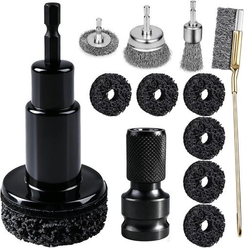 12Pcs Wheel Hub Cleaning Tool & Wire Wheel Kit -Quick Rust Removal | Fits Power Drill & 1/2" Impact Wrenches,Wheel Hub Resurfacing Kit with 6 cleaning pads,3 wire wheels,1rust remover brush