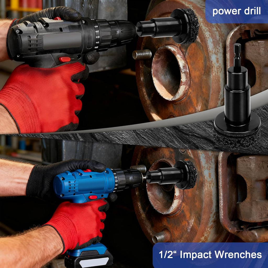 Wheel Hub Cleaning Kit, Brake Dust Remover Wheel Cleaning Sets | Extra 15 Pads,Holder and Adapte Fits for Power Drill or 1/2" Impact Driven Wrenches Black