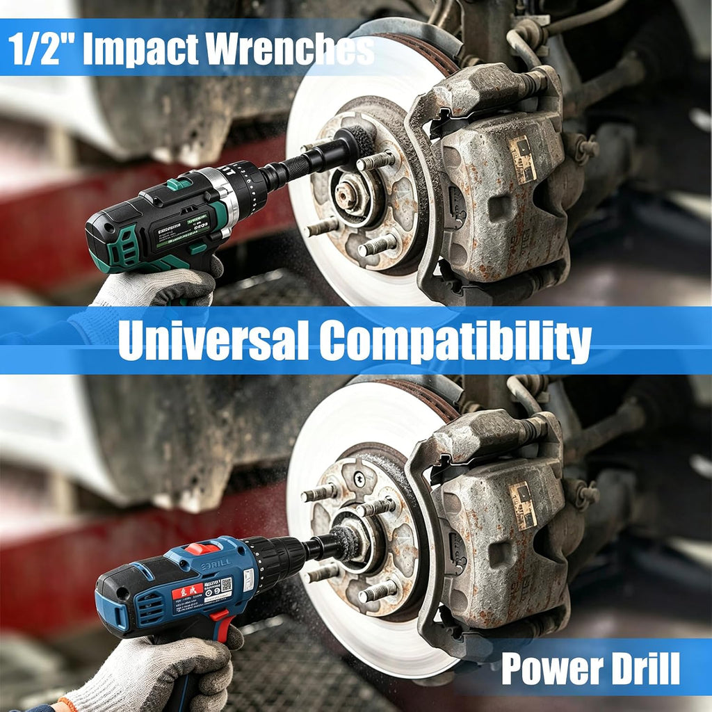 12Pcs Wheel Hub Cleaning Tool & Wire Wheel Kit -Quick Rust Removal | Fits Power Drill & 1/2" Impact Wrenches,Wheel Hub Resurfacing Kit with 6 cleaning pads,3 wire wheels,1rust remover brush
