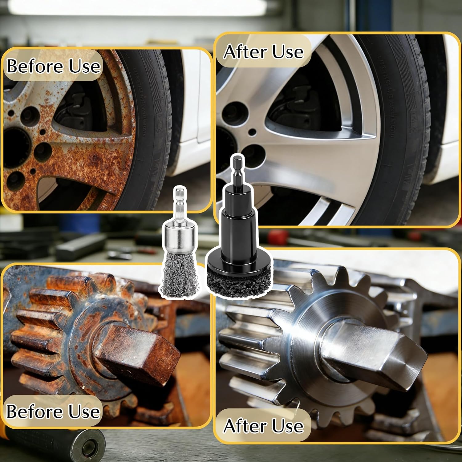 Wheel Hub Cleaning Tool, Brake Rotor Resurfacing Kit - 5 Pads & Coarse Carbon Steel Crimping Wire Wheel Brush, Rust Removal Tool for Car Repair