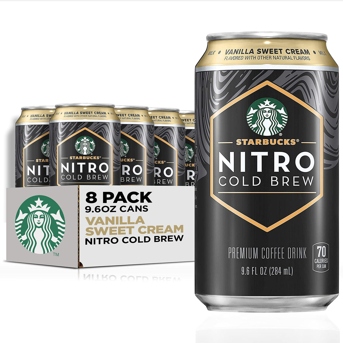 Starbucks - RTD Coffee Nitro Cold Brew, Black Unsweetened, 9.6 fl oz Cans (8 Pack), Iced Coffee, Cold Brew Coffee, Coffee Drink