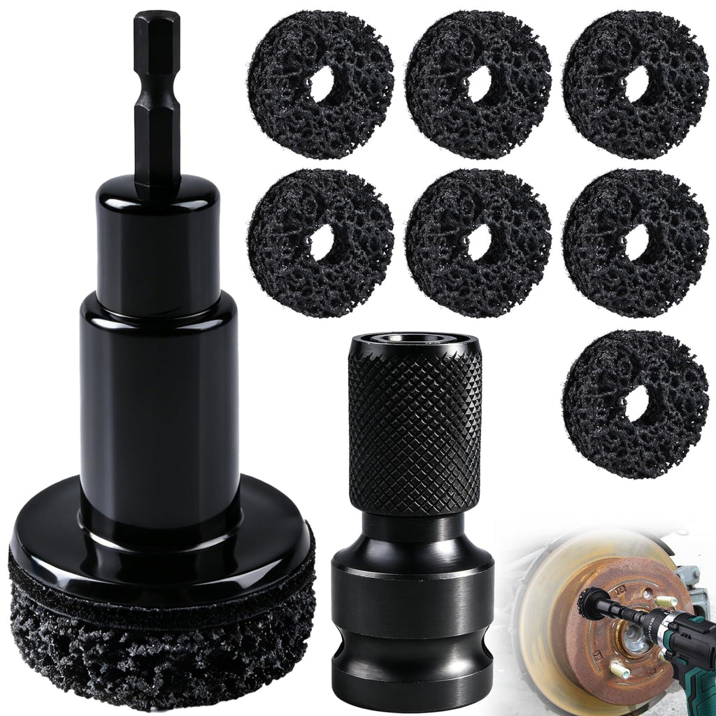 12Pcs Wheel Hub Cleaning Tool & Wire Wheel Kit -Quick Rust Removal | Fits Power Drill & 1/2" Impact Wrenches,Wheel Hub Resurfacing Kit with 6 cleaning pads,3 wire wheels,1rust remover brush