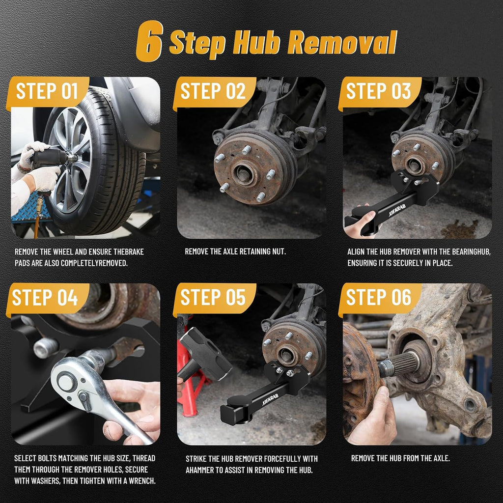 Upgraded Wheel Hub & Bearing Removal Tool Kit – Heavy Duty Hub Puller for 5, 6, 8 Lug Axle Bolt Hubs, Universal Bearing Remover & Installer Set for Car, Truck & SUV Maintenance