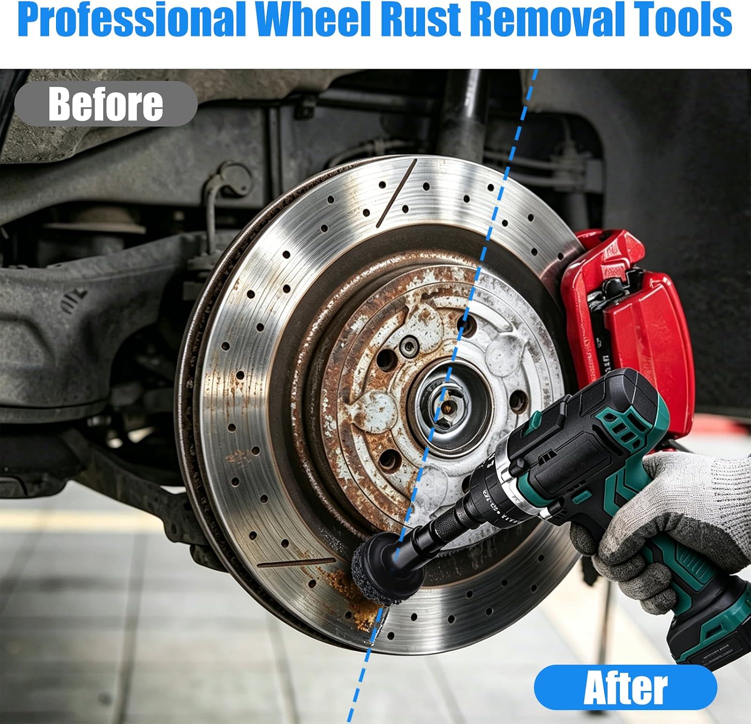 12Pcs Wheel Hub Cleaning Tool & Wire Wheel Kit -Quick Rust Removal | Fits Power Drill & 1/2" Impact Wrenches,Wheel Hub Resurfacing Kit with 6 cleaning pads,3 wire wheels,1rust remover brush