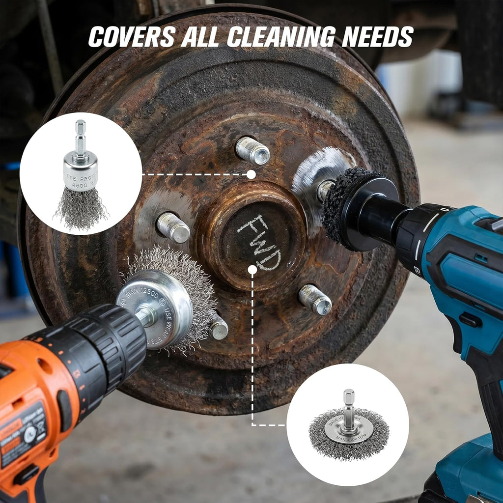 Wheel Hub Cleaning Tool Kit, 17 PCS Wheel Stud Rust Remover Tool with Goggles & Gloves, Surface Cleaning Pad Fits 1/2" Impact Wrench & Drill, for Vehicle Rotors, Hubs and Brake Service