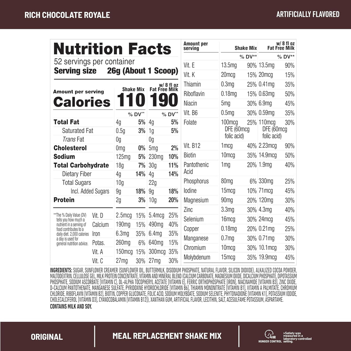 SlimFast Meal Replacement Powder, Original Rich Chocolate Royale, Weight Loss Shake Mix, 10g of Protein, 52 Servings (Packaging May Vary)