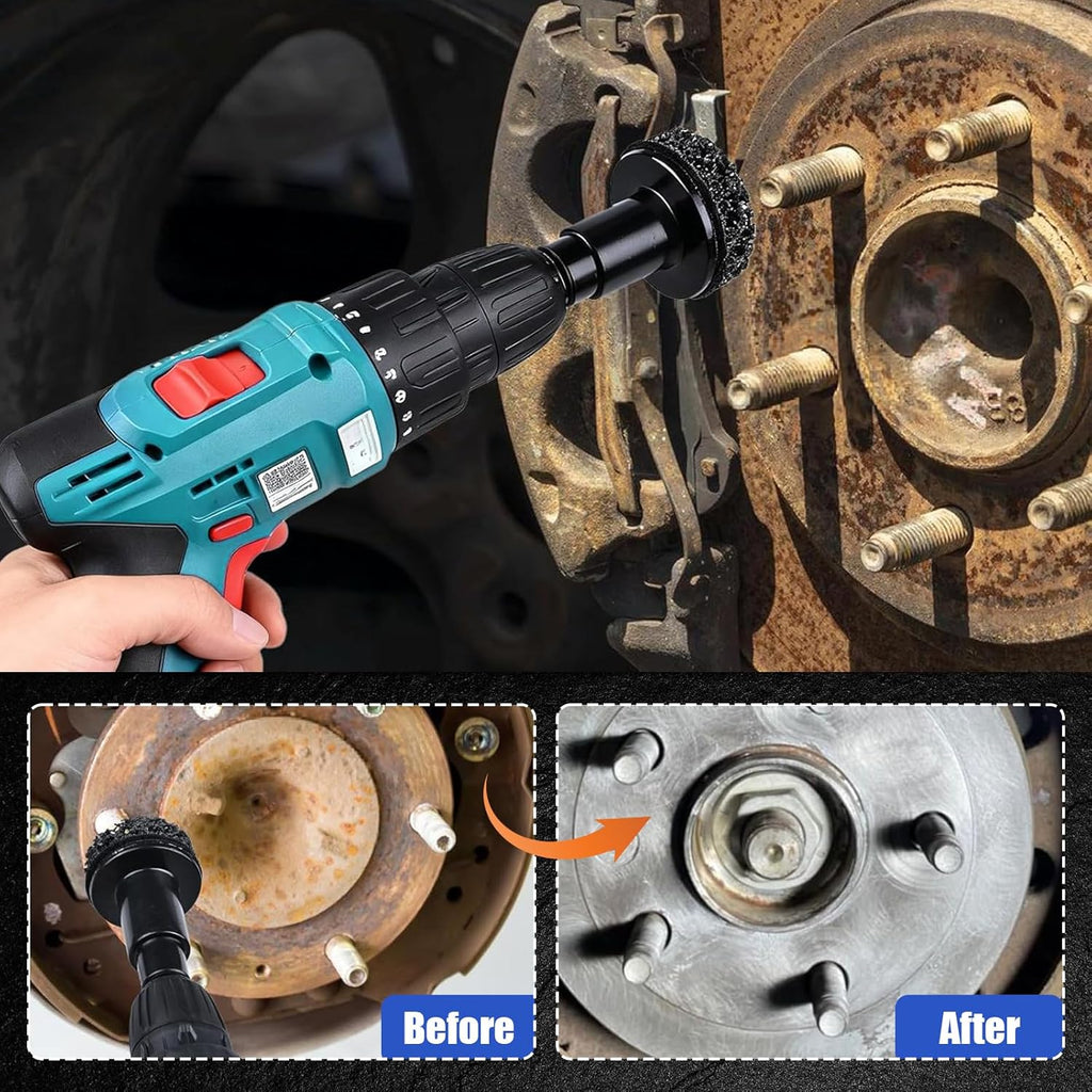 Wheel Hub Cleaning Kit, Brake Dust Remover Wheel Cleaning Sets | Extra 15 Pads,Holder and Adapte Fits for Power Drill or 1/2" Impact Driven Wrenches Black