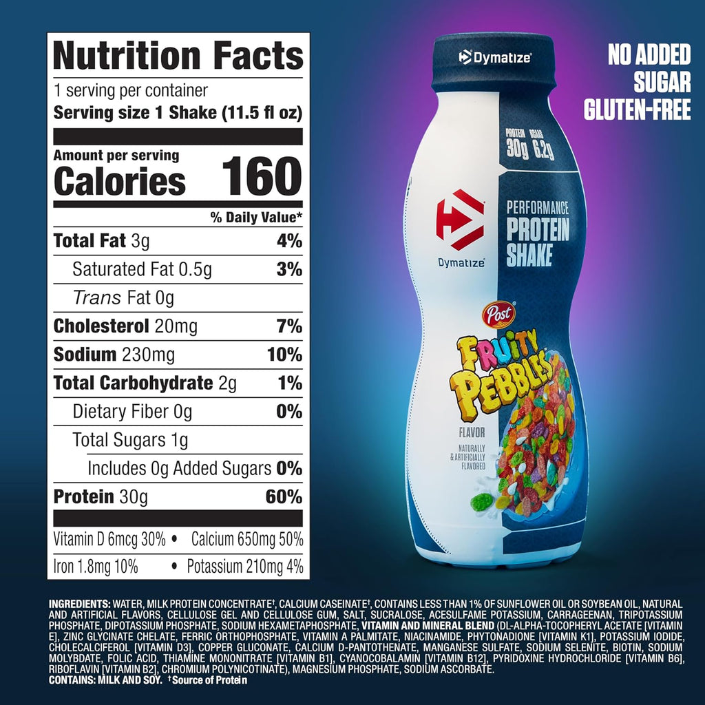 Dymatize 30g High Protein Performance Shake, Fruity Pebbles, 12 Pack