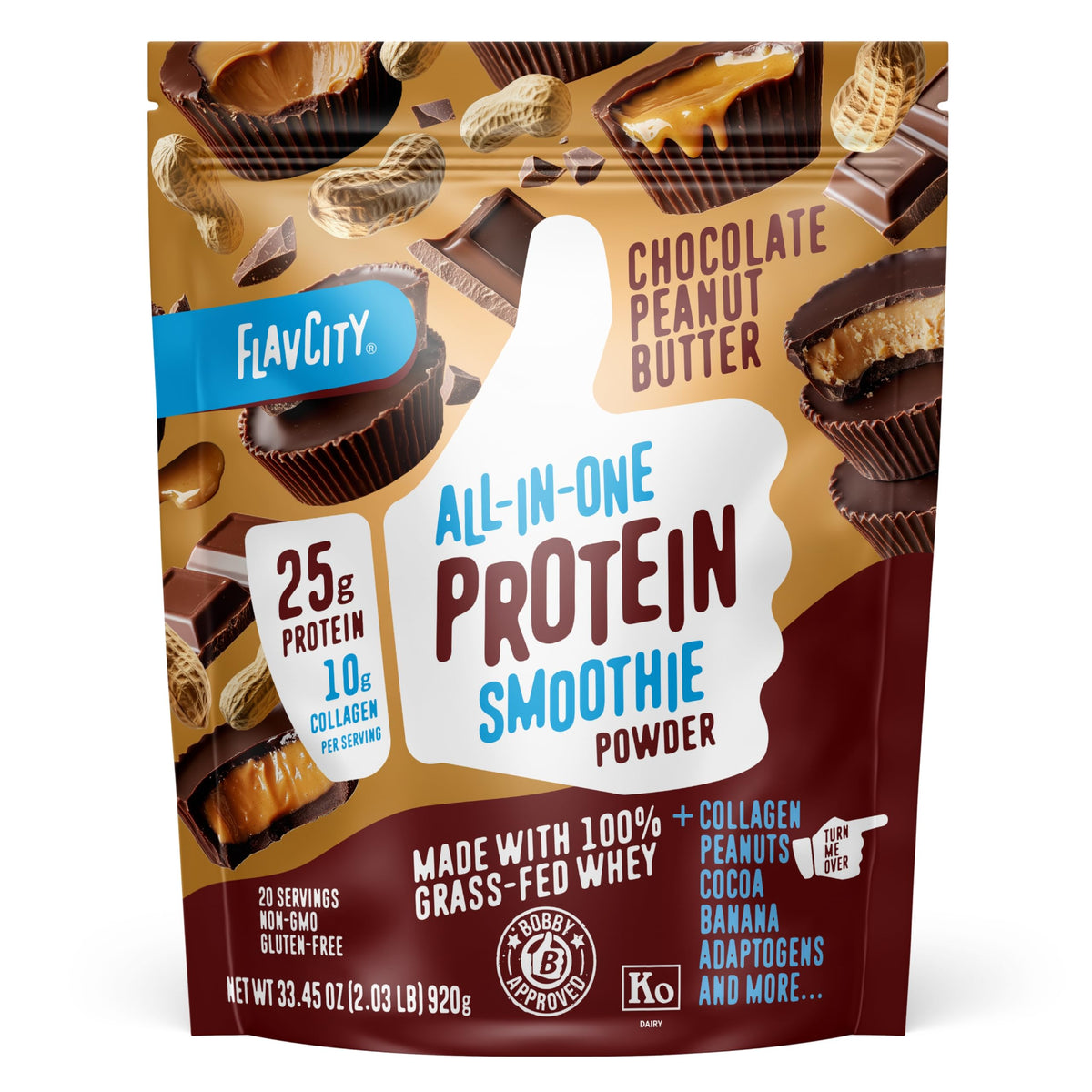 FlavCity All in One Protein Shake Powder, Salted Caramel - On the Go Meal Alternative + Collagen Peptides, Reishi & Cordyceps - Focus, Skin, Hair & Joint Support - 100% Grass Fed Whey, 20 Servings