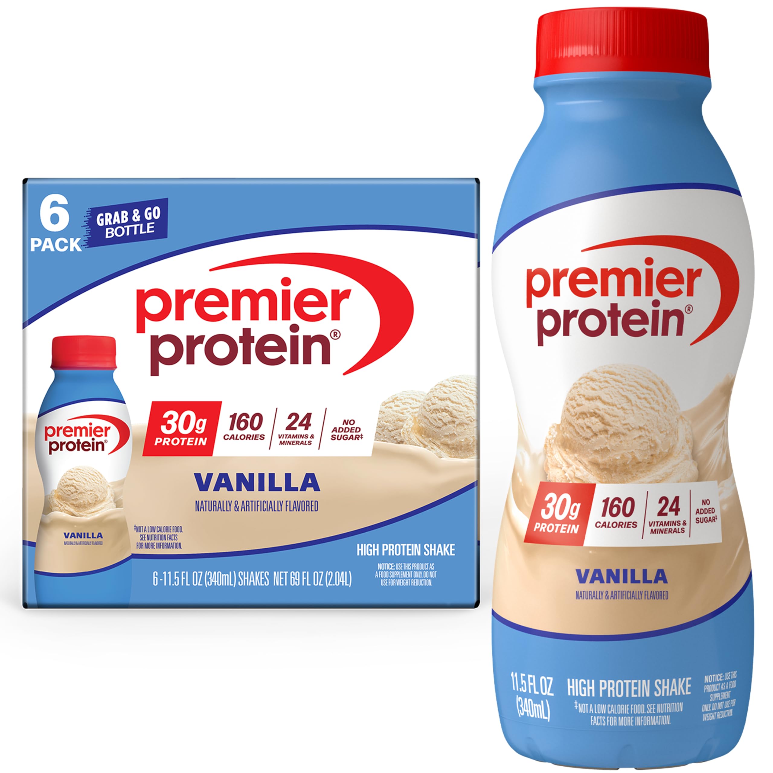 Premier Protein 30g High Protein Shake, Chocolate, 12 Pack Bottles, Vegetarian