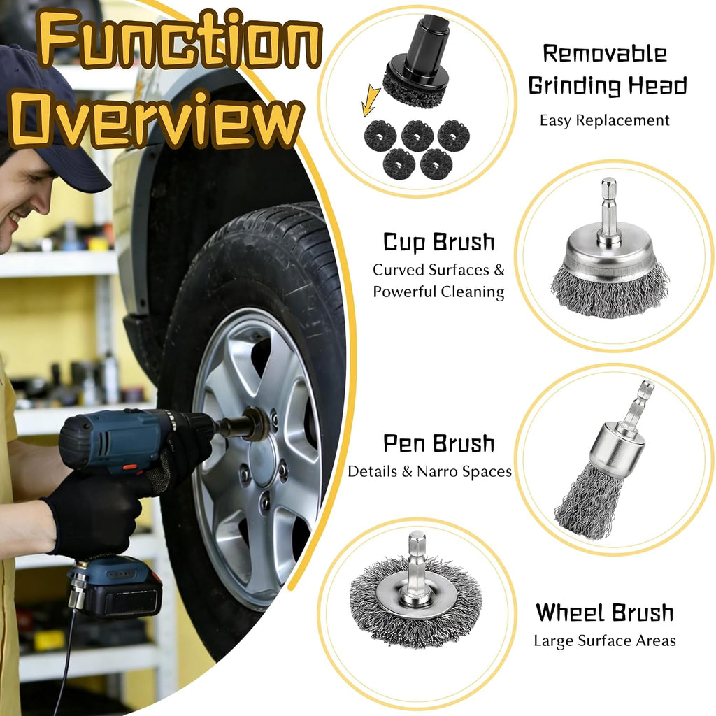 Wheel Hub Cleaning Tool, Brake Rotor Resurfacing Kit - 5 Pads & Coarse Carbon Steel Crimping Wire Wheel Brush, Rust Removal Tool for Car Repair