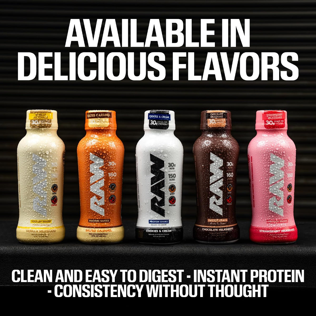 RAW Ready-to-Drink Protein Shake, Cookies & Cream - RTD Protein Drinks with Grass-Fed Whey Isolate for Post-Workout - Zero-Sugar & Gluten-Free Meal Replacement Drink & Breakfast Shake, 12 Fl Oz