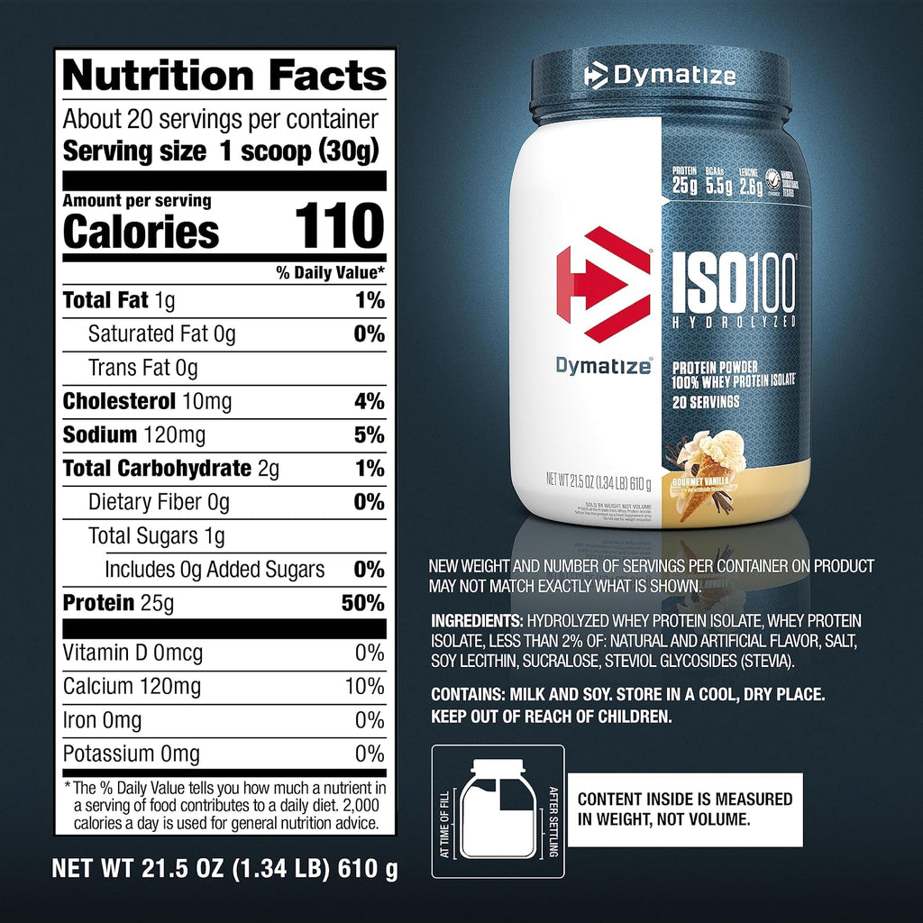Dymatize ISO100 Protein Powder, 100% Whey Isolate, Gourmet Vanilla