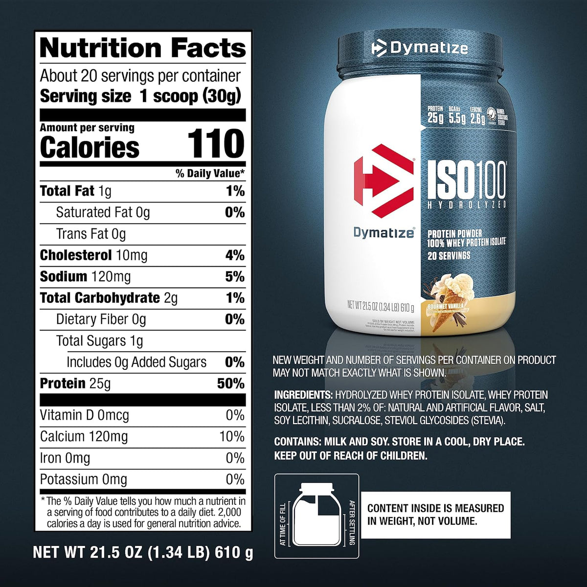 Dymatize ISO100 Protein Powder, 100% Whey Isolate, Gourmet Vanilla